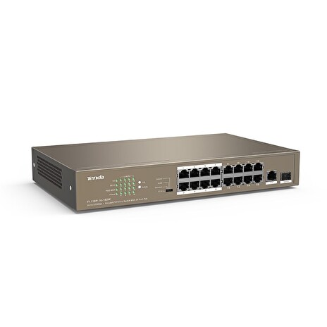 Tenda TEF1118P-16-150W PoE AT switch - 16x PoE 100 Mb/s + 1x Uplink 1Gb/s RJ45/SFP, PoE 135W,fanless