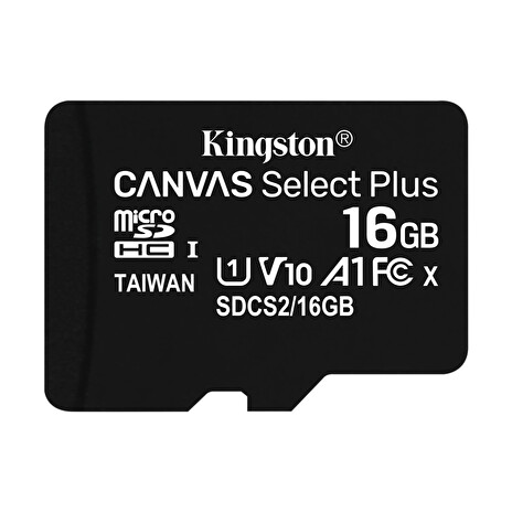 Kingston paměťová karta 16GB Canvas Select Plus microSDHC 100R A1 C10 Card + ADP