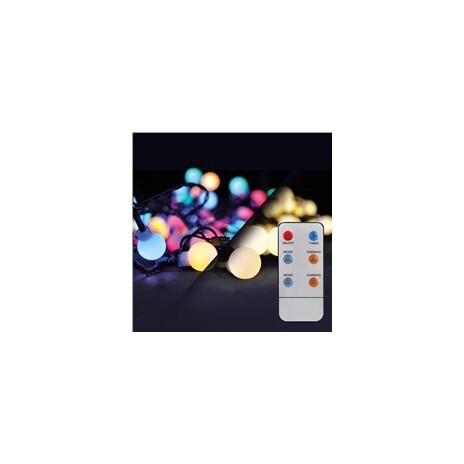 Solight LED 2v1 venkovní vánoční řetěz, koule, dálkový ovladač, 100LED, RGB+bílá, 10m+5m, 8 funkcí, IP44