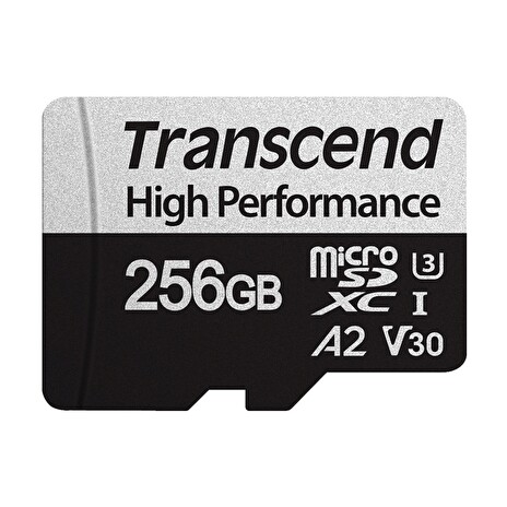 Transcend 256GB microSDXC 330S UHS-I U3 V30 A2 (Class 10) paměťová karta (bez adaptéru), 100MB/s R, 85MB/s W