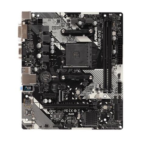 ASRock A320M-DVS R4.0, AM4, 2xDDR4 3200+, DVI-D, D-Sub, USB3.1