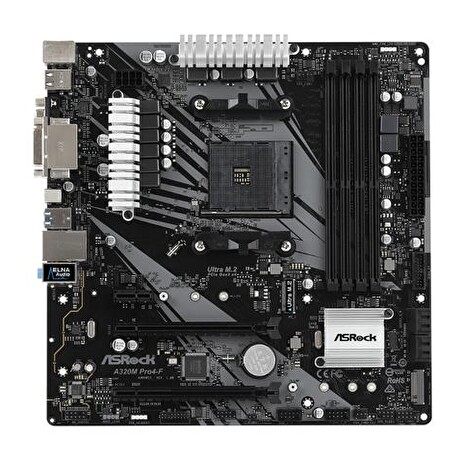 ASROCK MB A320M PRO4-F (AM4, amd A320, 4xDDR4, PCIE, 4xSATA3 + Ultra M.2 + M.2, USB3.1, VGA+DVI+HDMI, 7.1, GLAN, mATX)