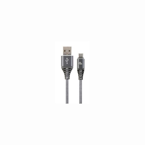 Gembird Premium cotton braided Type-C USB charging and data cable,1m,grey/white