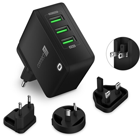 CONNECT IT Nomad2 WorldTravel nabíjecí adaptér 3xUSB-A, 24W, ČERNÝ