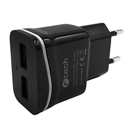 Nabíječka USB C-TECH UC-03, 2x USB, 2,1A, černá