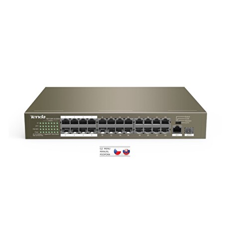 Tenda TEF1126P-24-250W PoE AF / AT switch - 24x PoE 100 Mb/s + 2x Uplink 1Gb/s RJ45/SFP, PoE 225W