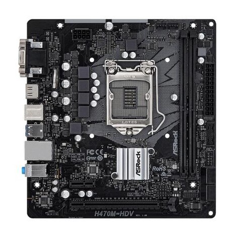 ASROCK H470M-HDV (intel 1200, H470, 4xDDR4 2933MHz, PCIE, VGA+HDMI +DVI, 6xSATA3, USB3.2, 7.1, GLAN, mATX)