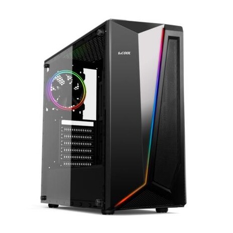 1stCOOL Middle Tower RAINBOW 2 EVO ARGB Strip + Fan, ATX black černý, bez zdroje, fulltower ATX (2xUSB2+ 1xUSB3+ Audio+ Transparentní bočnice) (PC case)