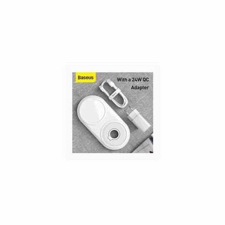 Baseus Planet 2v1 bezdrátová nabíječka bílá + USB adaptér a kabel Type-C 1m