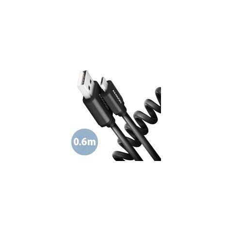 AXAGON BUMM-AM10TB, TWISTER kabel Micro USB <-> USB-A, 0.6m, USB 2.0, 2.4A, ALU, tpe, černý