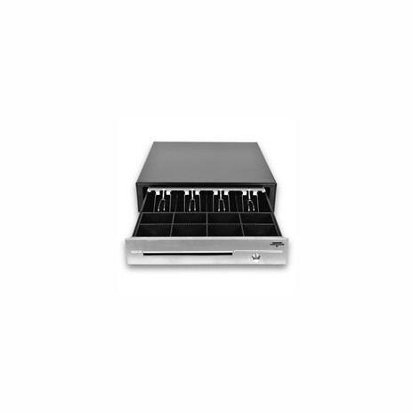 Virtuos pokladní zásuvka C430D - s kabelem, kovové držáky, nerez panel, 9-24V, černá