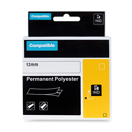 PRINTLINE kompatibilní páska s DYMO 18483, 12mm, 5.5m, černý tisk/bílý podklad, RHINO, polyesterová
