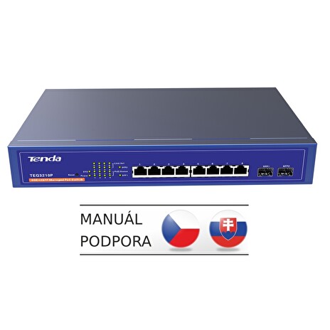 Tenda TEG3210P WebSmart Gigabit PoE AT Switch, 8x PoE AF/AT 10/100/1000Mbps, 2xSFP 1Gbps
