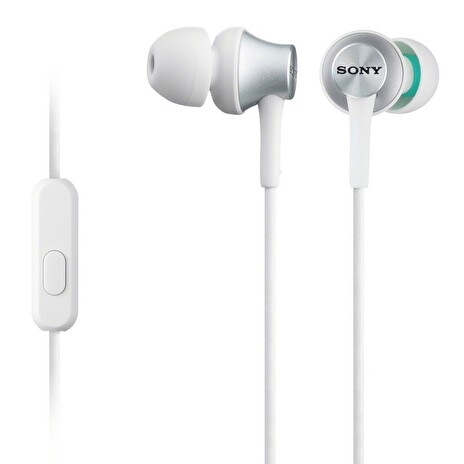 SONY headset do uší MDREX450APW/ sluchátka drátová + mikrofon/ 3,5mm jack/ citlivost 106 dB/mW/ bílá