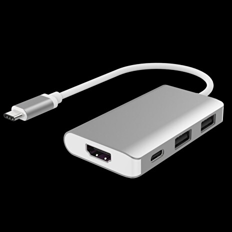 PremiumCord Převodník USB3.1 typ C na HDMI + 2xUSB3.0 + PD charge, Aluminium pouzdro