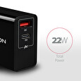 AXAGON ACU-PQ22, PD a QUICK nabíječka do sítě, 2x port QC3.0/AFC/FCP + PD type-C, 22W