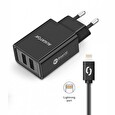 Aligator Chytrá síťová nabíječka 2,4A, 2xUSB, smart IC, černá, USB kabel pro iPhone/iPad