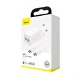 Baseus GaN rychlo nabíjecí EU adaptér USB-A + USB-C 45W + kabel USB-C do USB-C 60W 1m, bílá