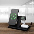 Stojánek FIXED MagPowerstation s bezdrátovým nabíjením 3 v 1 a uchycení Magsafe, 15W + 15W + 15W, černý