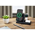 Stojánek FIXED MagPowerstation s bezdrátovým nabíjením 3 v 1 a uchycení Magsafe, 15W + 15W + 15W, černý