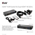Club3D síťový přepínač - Switch, HDMI KVM Switch - Dual HDMI 4K 60Hz