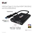 Club3D adaptér USB Gen1 Type-C/-A to Dual HDMI (4K/30Hz) / VGA (1080/60Hz)