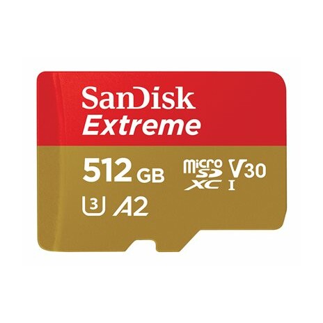 SanDisk Extreme - Paměťová karta flash (adaptér microSDXC na SD zahrnuto) - 512 GB - A2 / Video Class V30 / UHS-I U3 / Class10 - microSDXC UHS-I