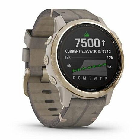 GARMIN chytré sportovní GPS hodinky fenix6S PRO Solar, LightGold/Suede Band (MAP/Music)