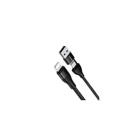 Baseus 2-in-1 Dual Output Cable USB-A + Type-C to Lightning 18W Max 1M Black