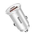 Baseus Circular Plastic USB + Type-C 30W PPS Car Charger (PD3.0 QC4.0+ SCP AFC) White