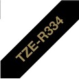 Brother TZE-R334 - kazeta TZ šířky 12mm, TEXTILNÍ páska 4m- pro tvorbu dárků - NELEPÍCÍ - ČERNÁ PÁSKA, ZLATÝ POTISK gold