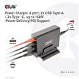 Club3D nabíječka, 4 ports, 2x USB Type-A 2x Type-C up to 112W, Power Delivery(PD) Support