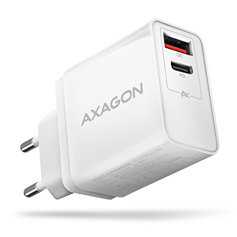 AXAGON ACU-PQ22W, PD & QUICK nabíječka do sítě 22W, 2x port (USB + USB-C), PD3.0/QC3.0/AFC/FCP/Apple, bílá
