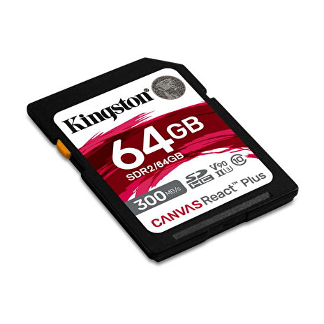 KINGSTON 64GB Canvas React Plus SDHC UHS-II 300R/260W U3 V90 for Full HD/4K/8K