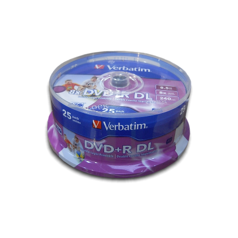 Verbatim DVD+R 8,5GB 8x Printable DoubleLayer, 25ks - média, AZO, potisknutelné, dvouvrstvé, spindle