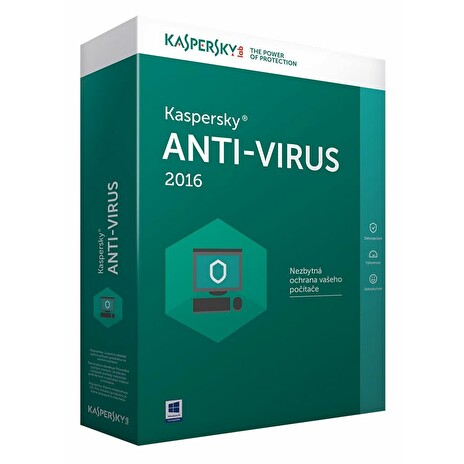 Kaspersky Anti-Virus 2017 CZ, 1PC, 2 roky, obnovení licence, elektronicky