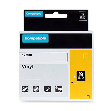 PRINTLINE kompatibilní páska s DYMO 8432, 12mm, 5.5m, černý tisk/žlutý podklad, RHINO, vinylová