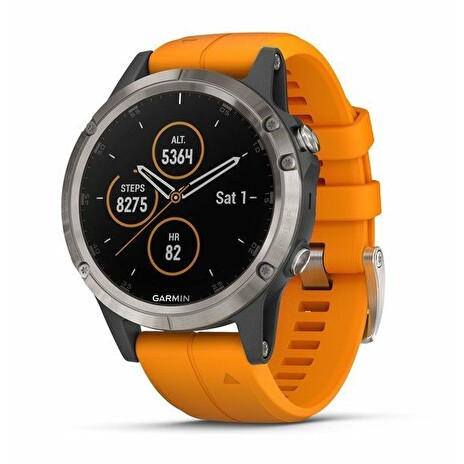 GARMIN GPS chytré hodinky fenix5 Plus Sapphire Titanium, Solar Flare Orange